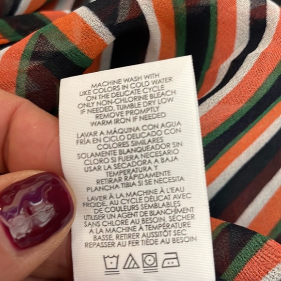 Cabi Orange, Blue, Green & White Striped Sheer V-Neck Blouse Small - Picture 13 of 13